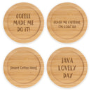 Coffee and Tea Phrases Engraved Bamboo Coaster Sets