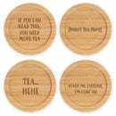 Coffee and Tea Phrases Engraved Bamboo Coaster Sets