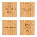 Coffee and Tea Phrases Engraved Bamboo Coaster Sets