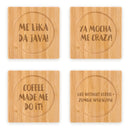 Coffee and Tea Phrases Engraved Bamboo Coaster Sets