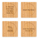 Coffee and Tea Phrases Engraved Bamboo Coaster Sets