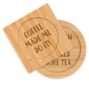 Coffee and Tea Phrases Engraved Bamboo Coaster Sets
