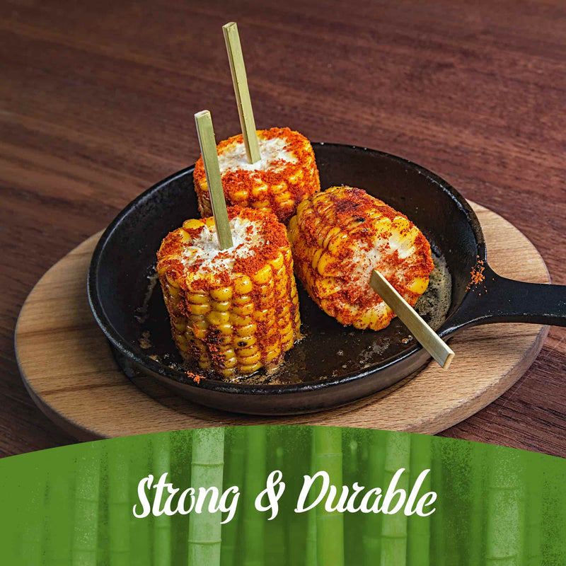 natural bamboo flat sticks picks skewers pack corn on the cob spices butter cast iron skillet pan fry strong durable