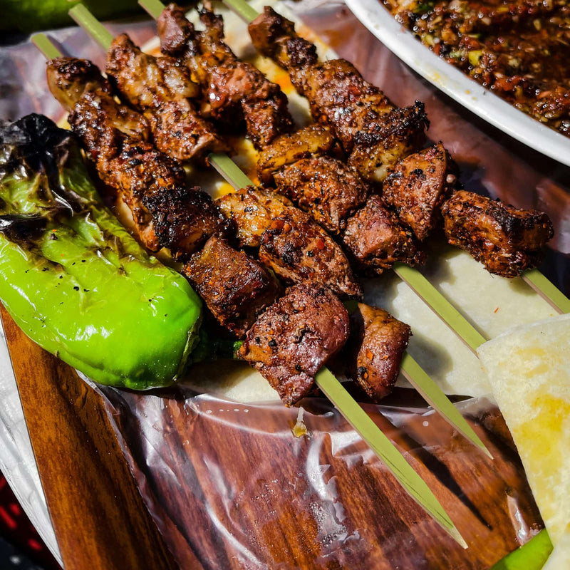 bamboo flat sticks picks skewers shish kebabs kabobs grilled pepper steak beef yakitori