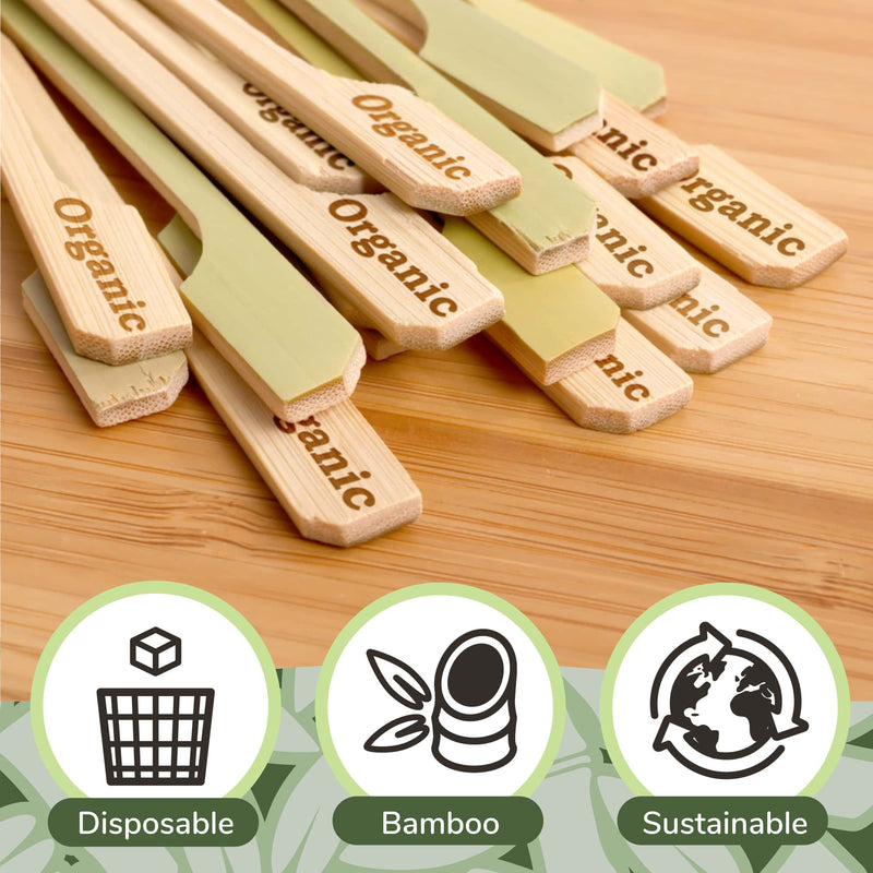 organic label bamboo paddle picks skewers food drink cocktail appetizer dessert white disposable sustainable earth shoot