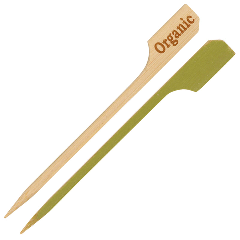 organic label bamboo paddle picks skewers food drink cocktail appetizer dessert white 3.5"