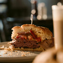 bamboo paddle pick skewers lamb meat sandwich stick plate