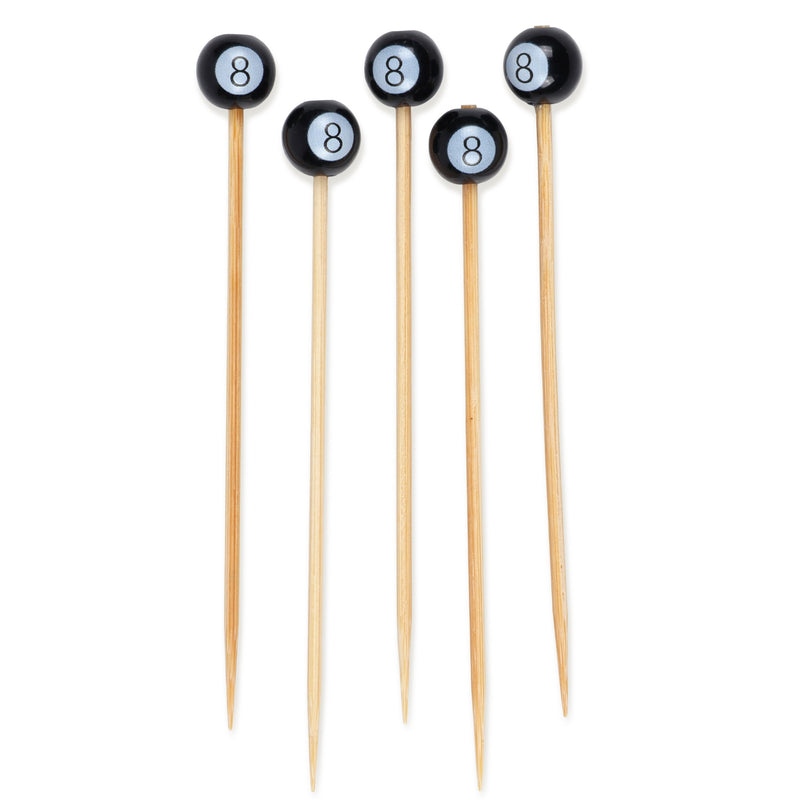 bamboo plastic cocktail martini garnish billiard pool skewer pick 8-ball eight ball full 3.9" 10cm