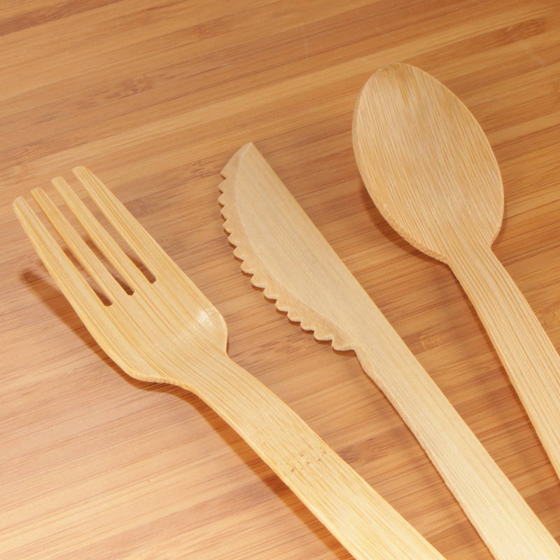 bulk bamboo veneer disposable fork knife spoon close