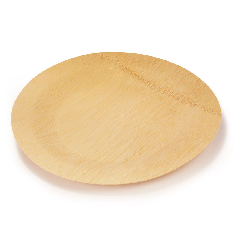 bamboo veneer round appetizer food plate perspective