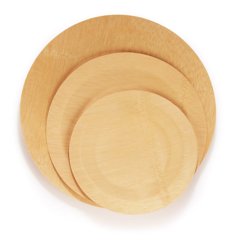 bamboo veneer round appetizer food plate sizes