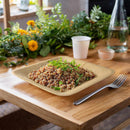 bamboo veneer plate food dinner table fork flowers