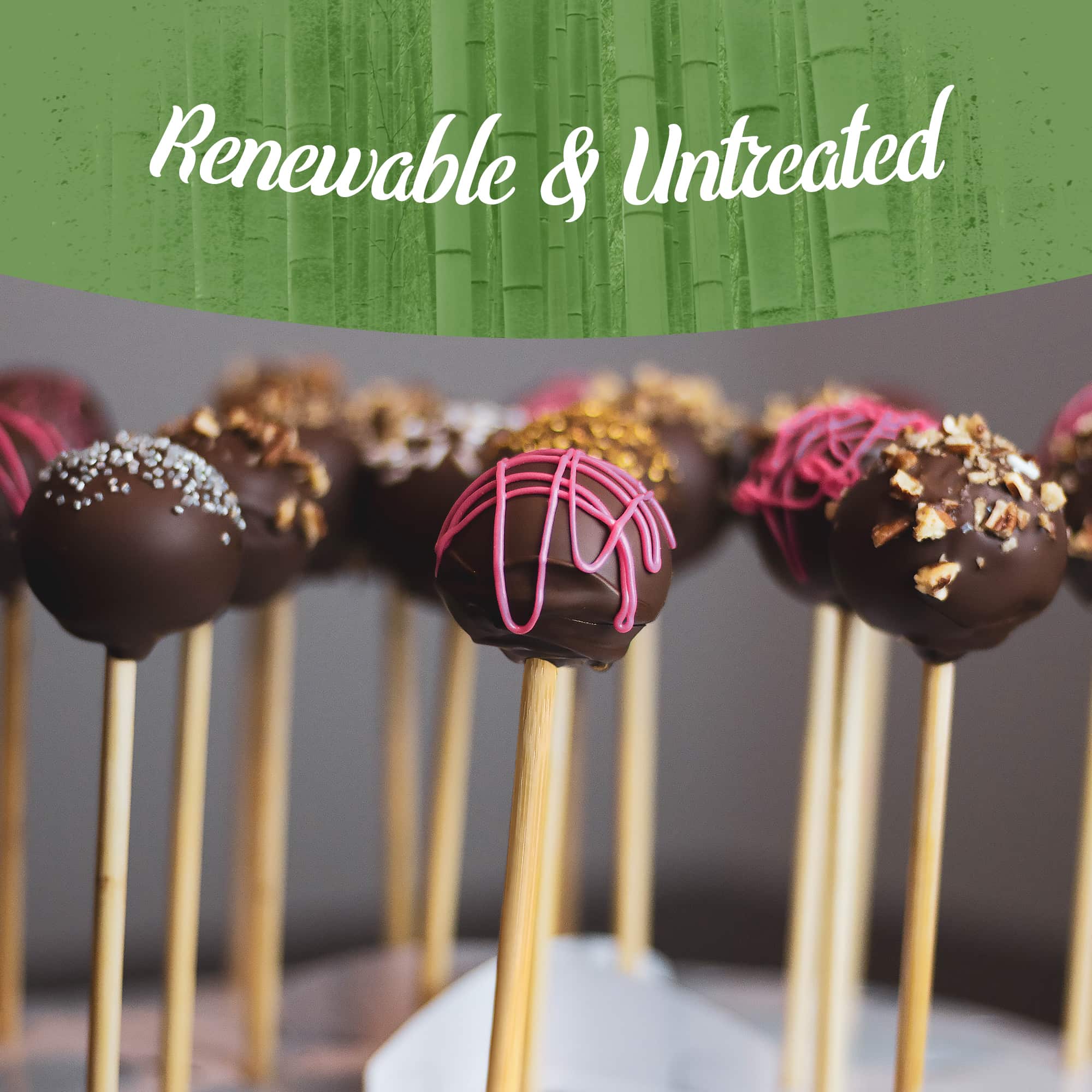 bamboo cake pop frosting swirl pink renewable and untreated topper dessert sprinkles nuts