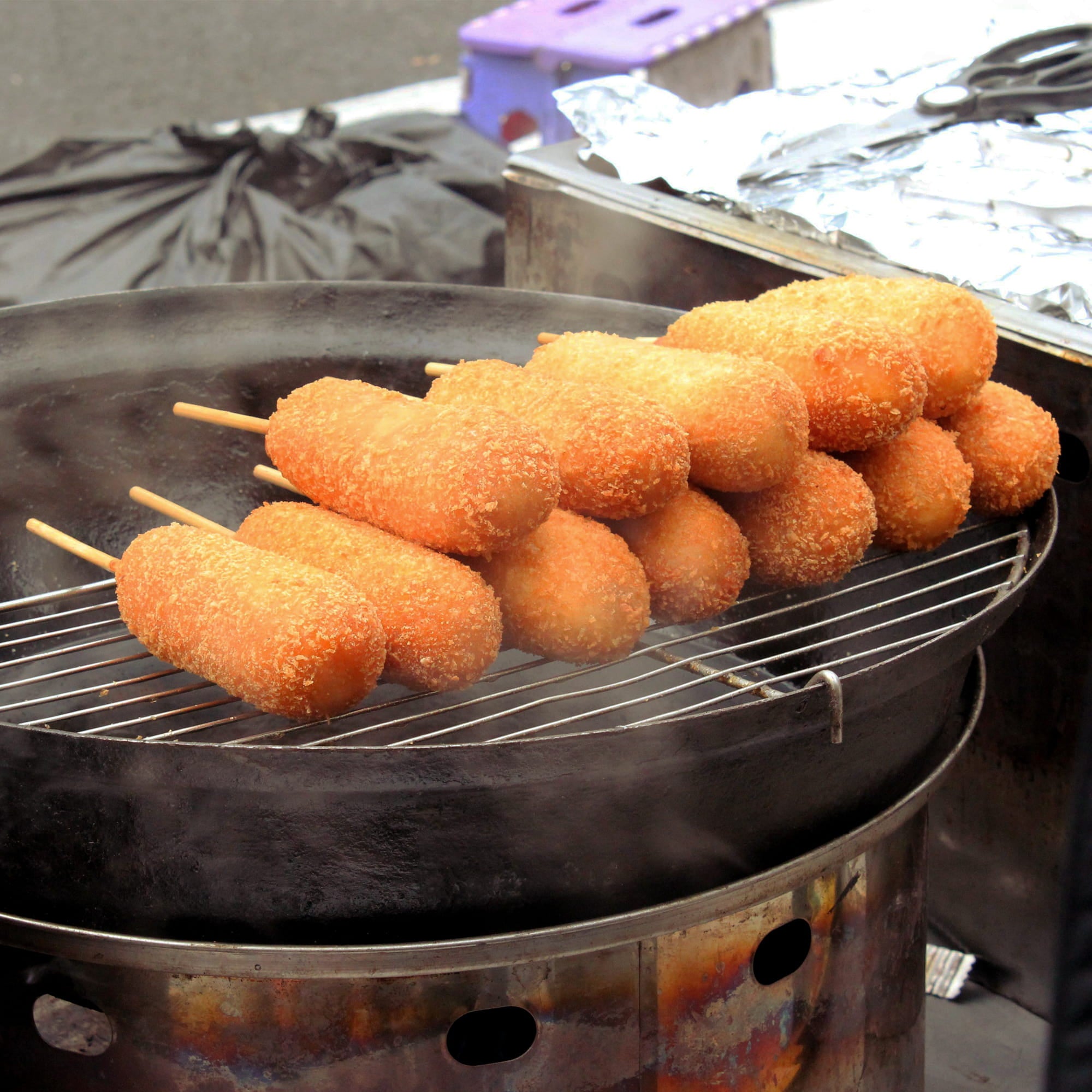 bamboo food skewer corn dogs basket fair carnival food truck restaurant