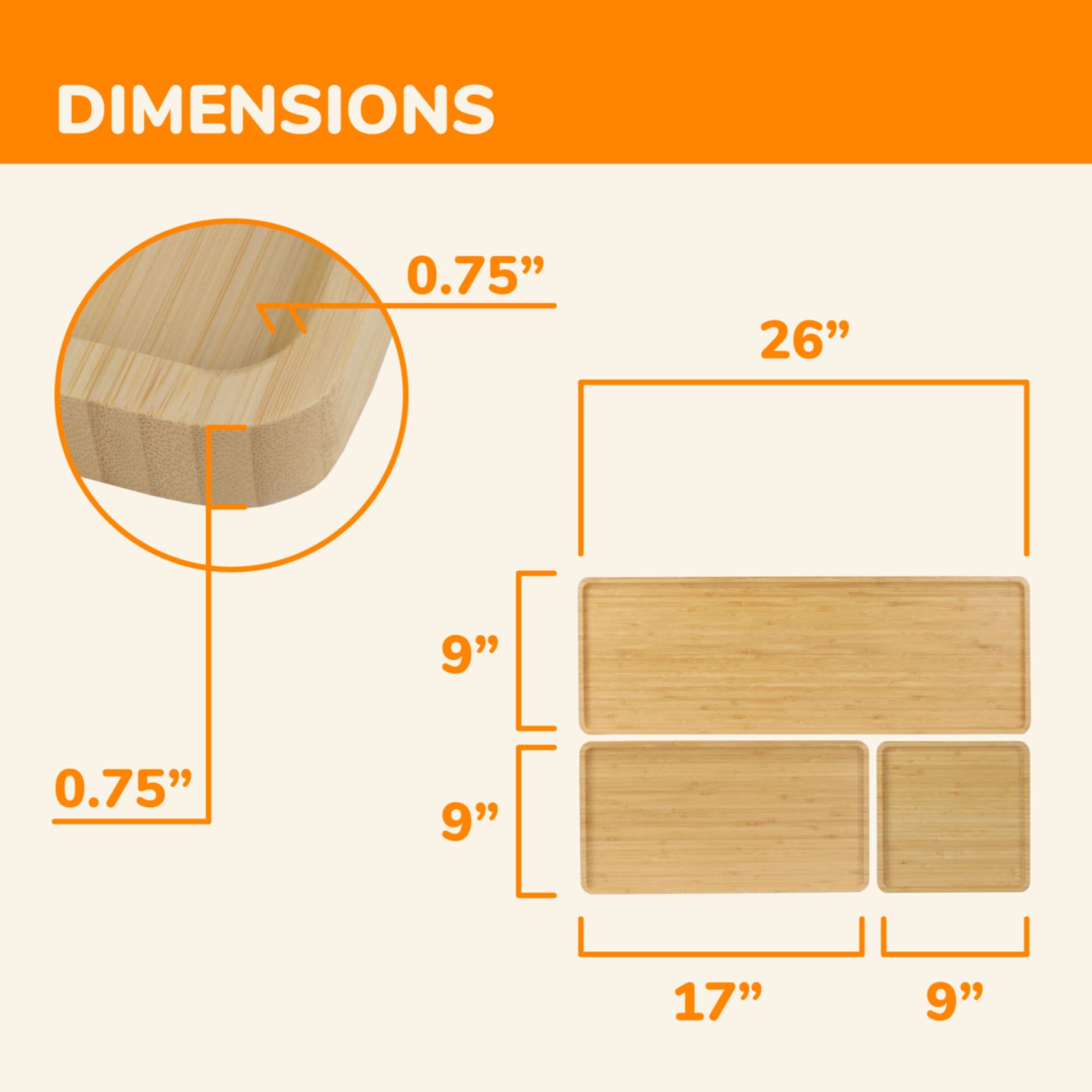 Bamboo Reusable Vertical Grain Carbonized Brown Serving Trays
