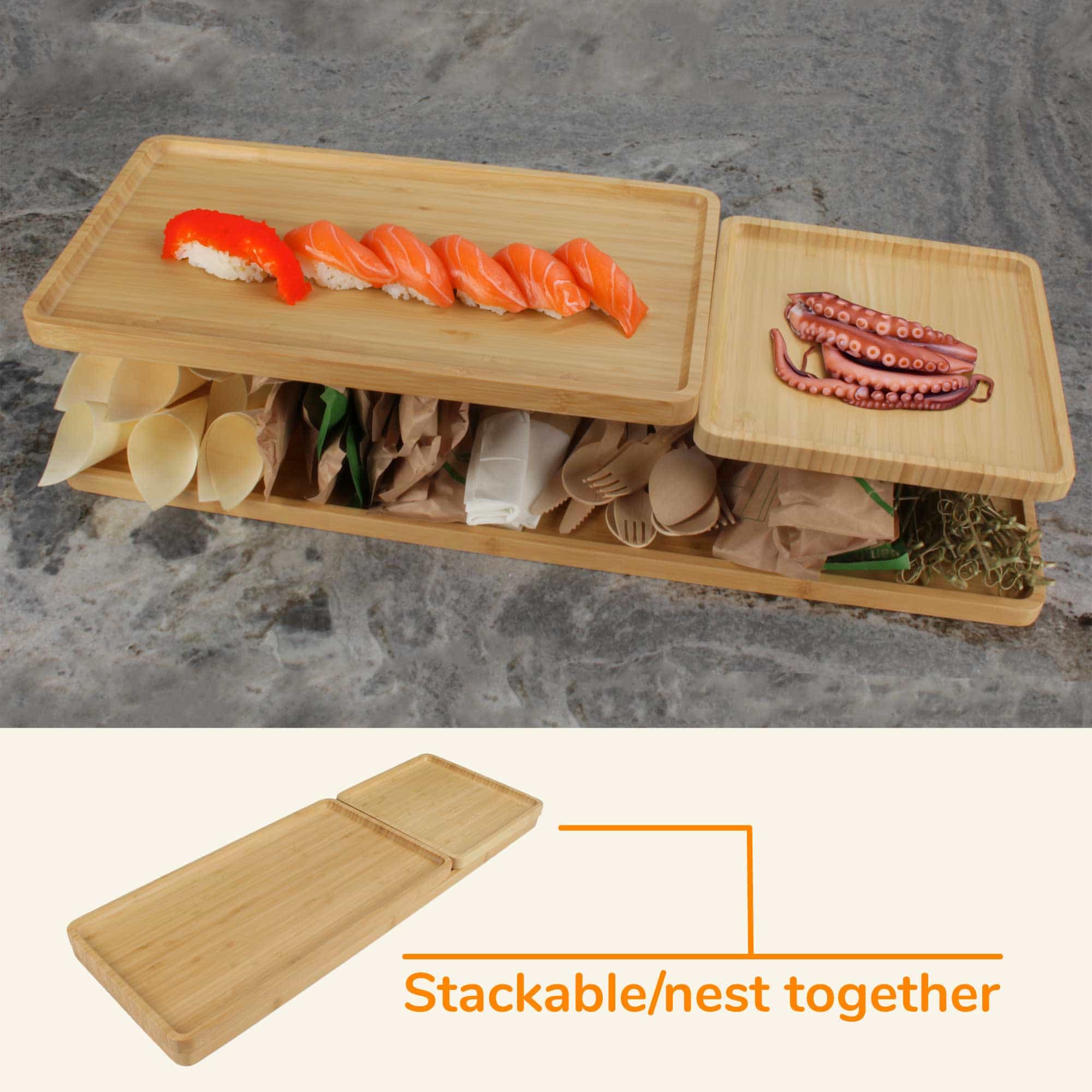 Bamboo Reusable Vertical Grain Carbonized Brown Serving Trays