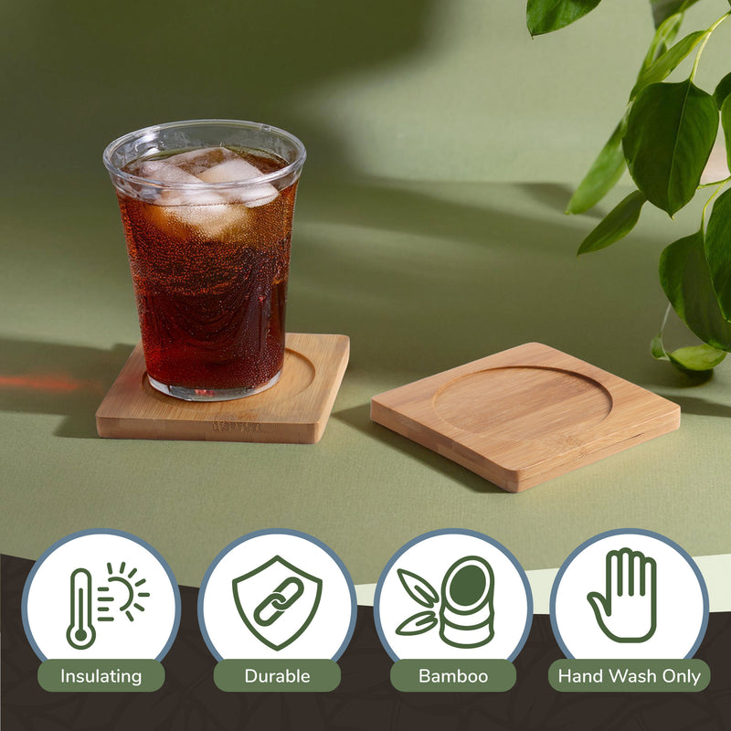 Heavy Duty 100% Eco-Friendly Natural Bamboo Coaster - 4" x 4" - Square