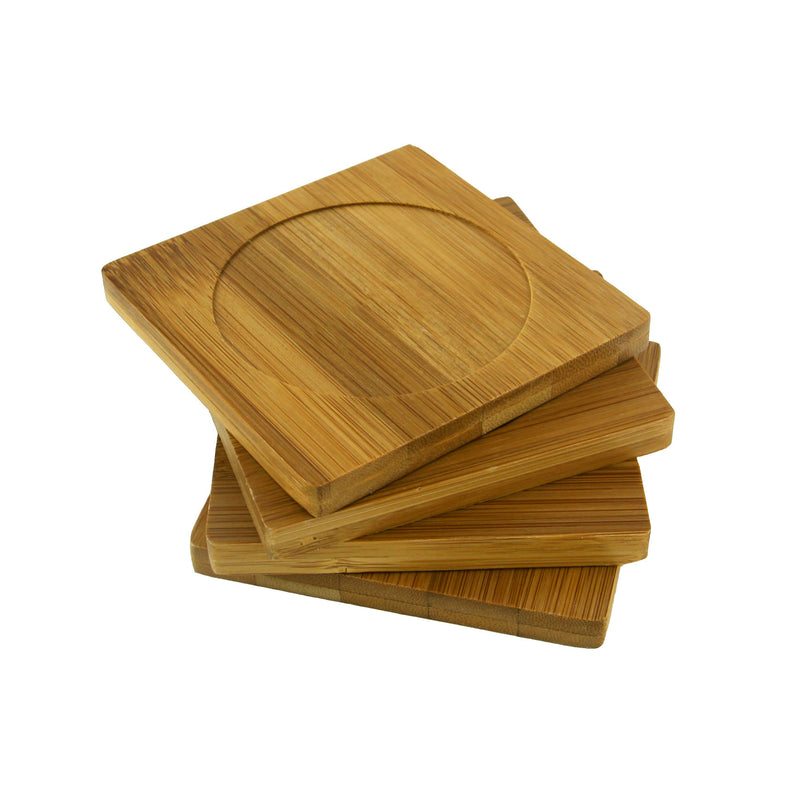 Heavy Duty 100% Eco-Friendly Natural Bamboo Coaster - 4" x 4" - Square