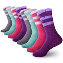 Women's Fuzzy Chenille Non-Slip Crew Socks Assortments: 4 & 8 Pairs
