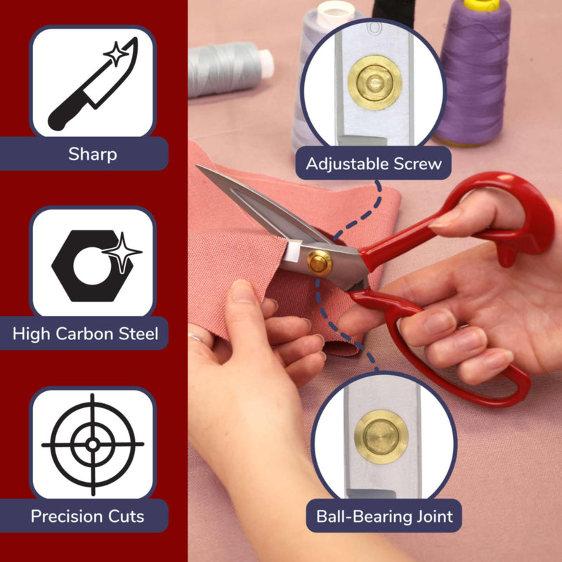 red grooved fabric scissors