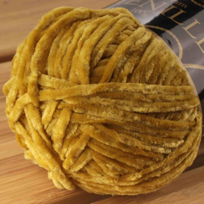 A ball of chenille yarn with a soft velvety texture