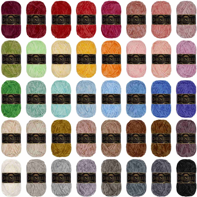 Velvety soft chenille yarn in a variety of colors