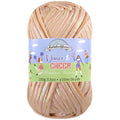 bulky ribbon yarn skein, thick flat strands, iridescent light brown