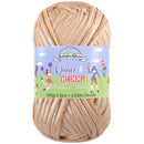 bulky ribbon yarn skein, thick flat strands, iridescent light brown
