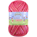 chunky ribbon yarn skein, glossy strands, dark pink