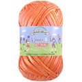 chunky polyester yarn skein, lustrous texture, iridescent bright orange