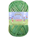 thick ribbon yarn skein, glossy strands, iridescent bright green