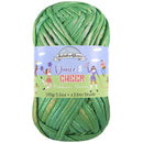 thick ribbon yarn skein, glossy strands, iridescent bright green