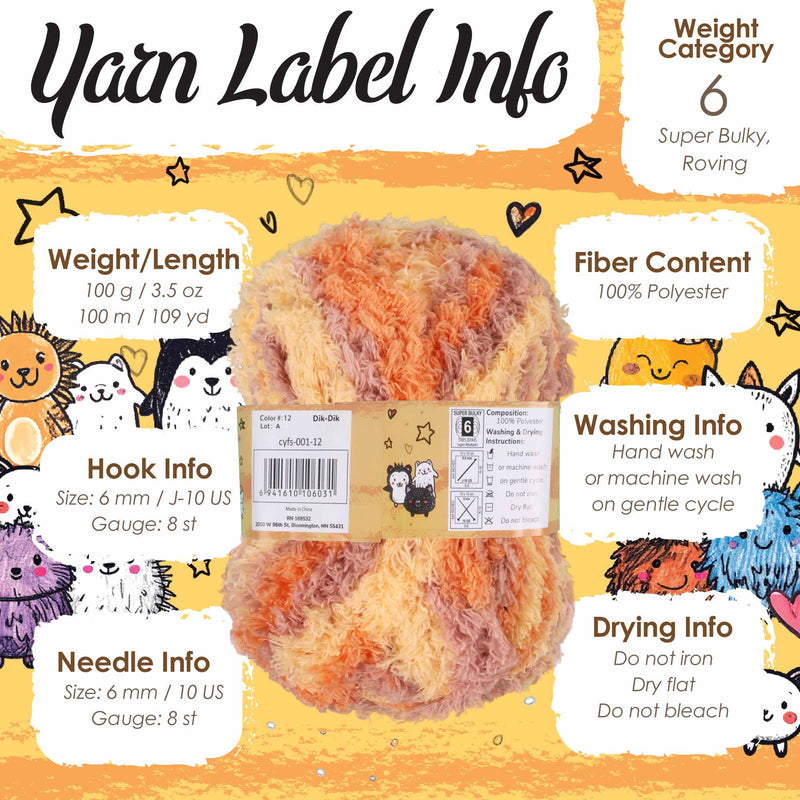 fuzzy chunky yarn label info