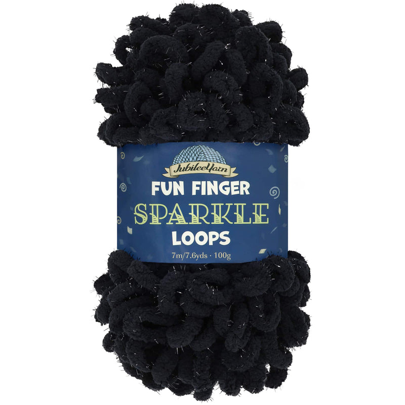  JubileeYarn Fun Finger Sparkle Loops Yarn - Polyester Jumbo  Loop Yarn - 100g/Skein - Black - 4 Skeins