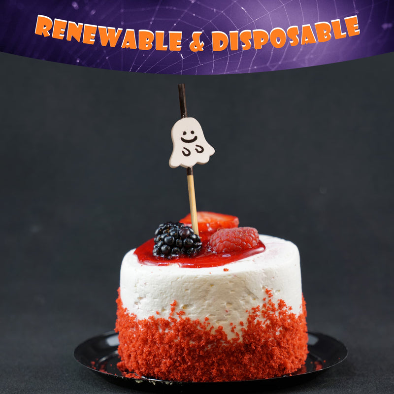 halloween holiday full ghost witch hat pumpkin bat bamboo food drink appetizer dessert renewable disposable ghost cake blackberry raspberry strawberry
