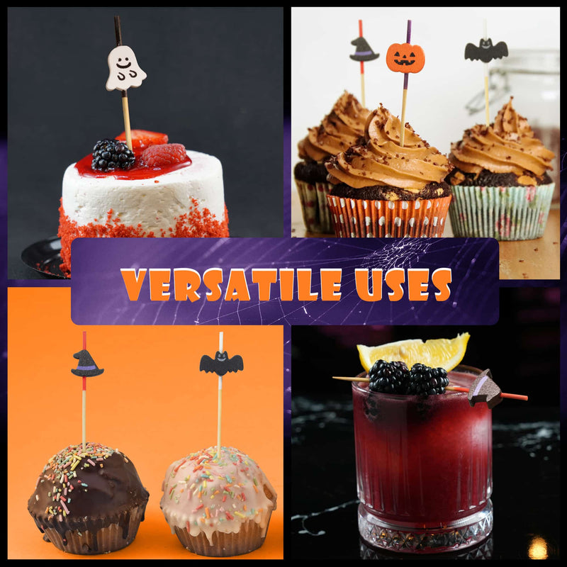 halloween holiday full ghost witch hat pumpkin bat bamboo food drink appetizer dessert versatile uses cupcake cake garnish