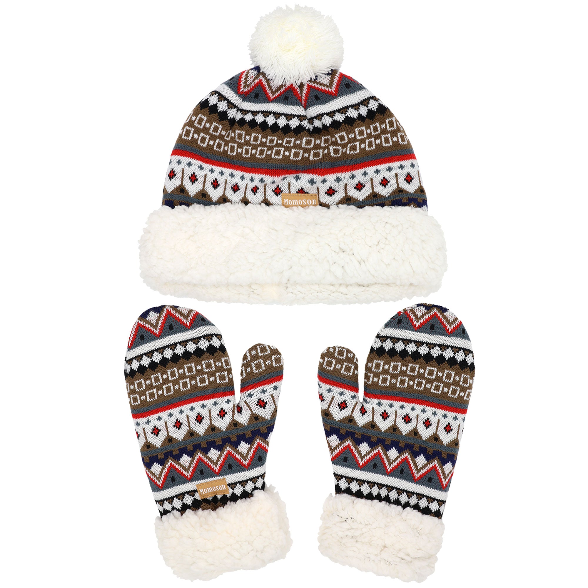 Women's Classic Winter Fleeced Pom Pom Hat and Mittens Set