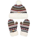 Women's Classic Winter Fleeced Thermal Pom Pom Beanie Hat and Mittens Set