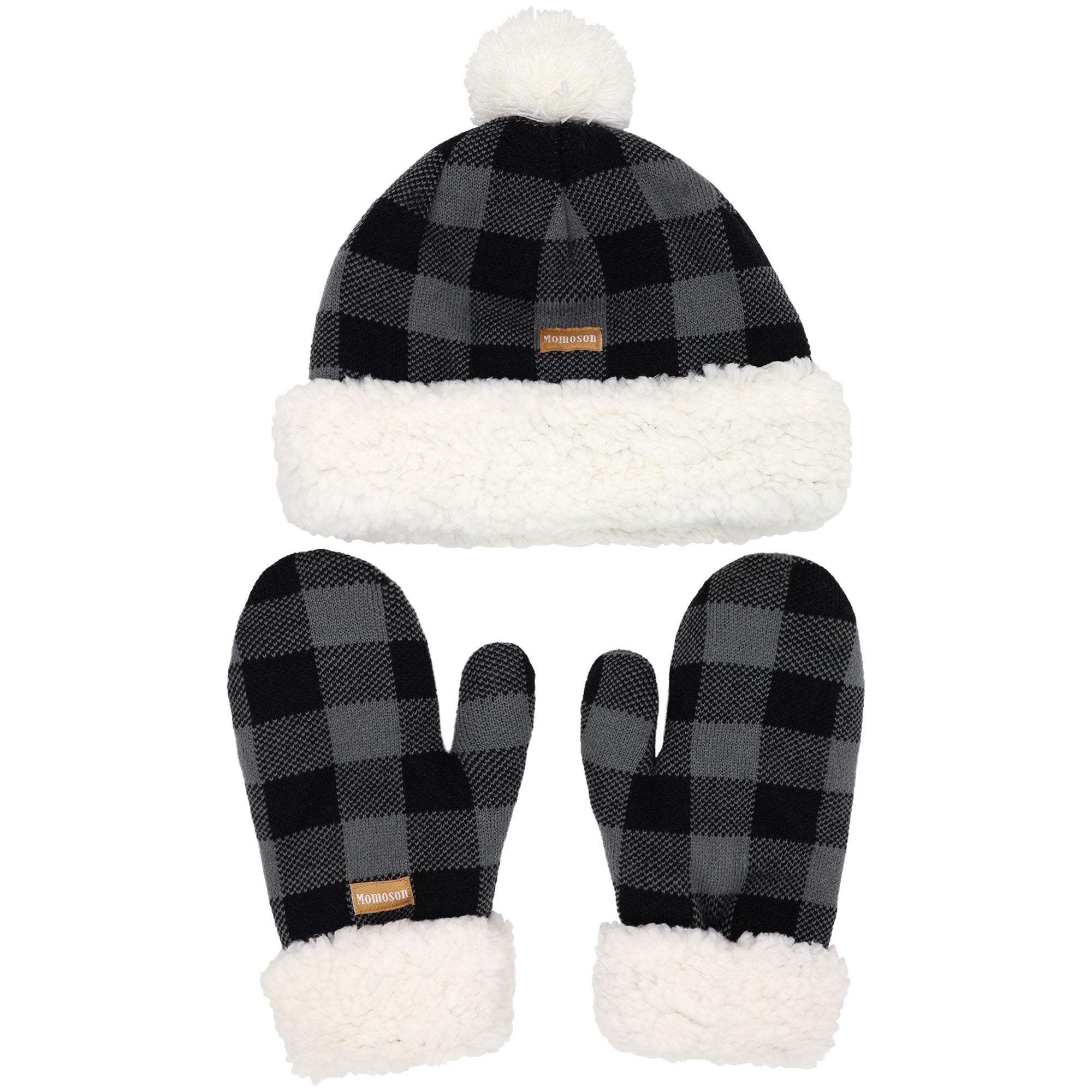 Women's Classic Winter Fleeced Pom Pom Hat and Mittens Set
