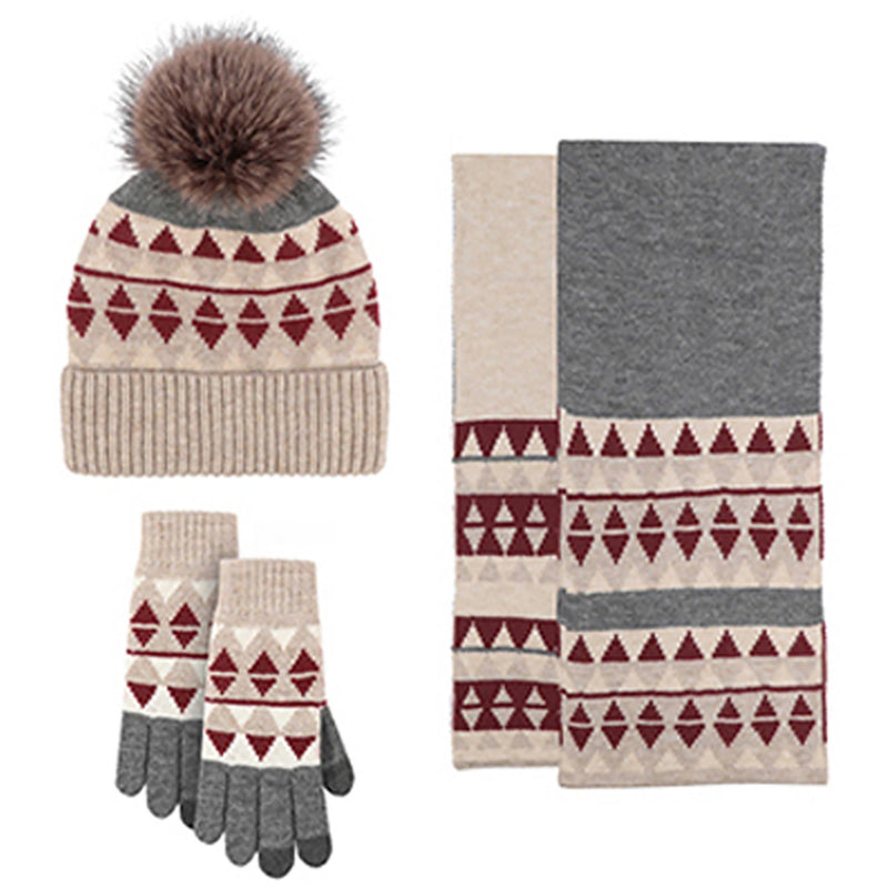 Unisex Winter Pom Pom Beanie Hat, Scarf and Glove Set