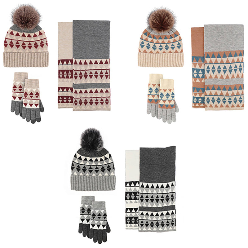 Unisex Winter Pom Pom Beanie Hat, Scarf and Glove Set