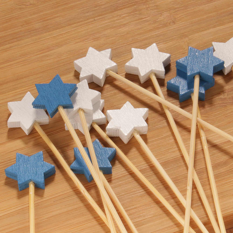 holiday 6 point star bamboo picks blue white assorted closeup