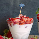 holiday 6 point star bamboo picks skewers food drink blue white gold silver strawberries cream yogurt milk sugar
