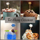 holiday 6 point star bamboo picks skewers food drink blue white gold silver cupcake fruit hot cocoa for many occasions