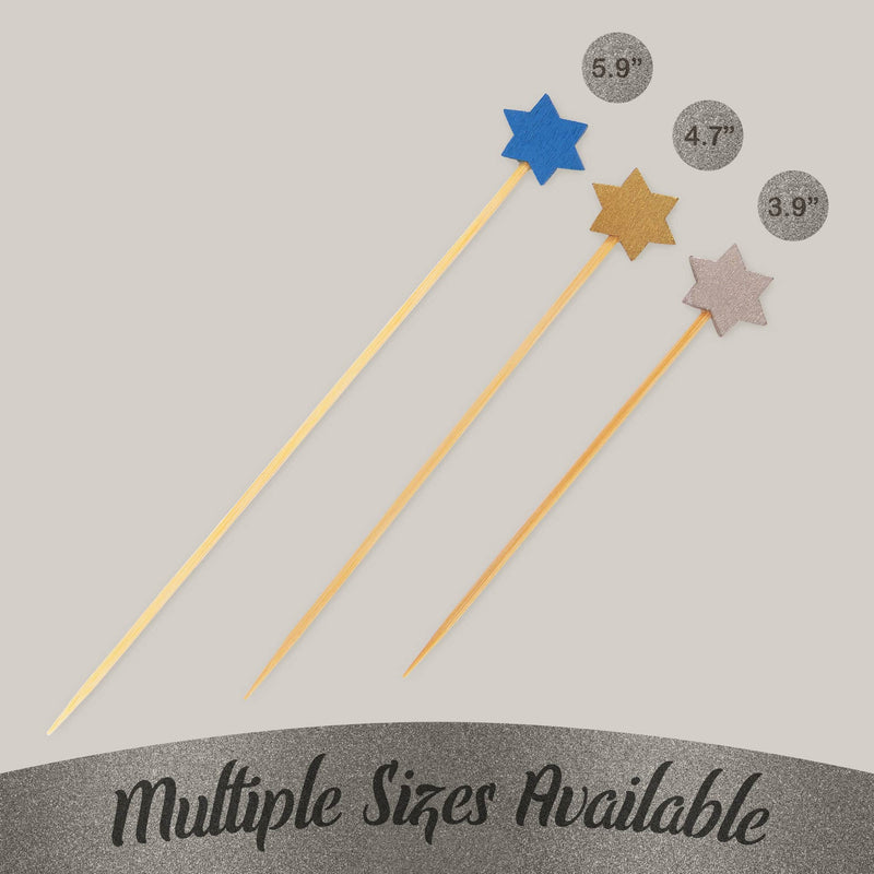 holiday 6 point star bamboo picks skewers food drink blue white gold silver multiple sizes available lengths