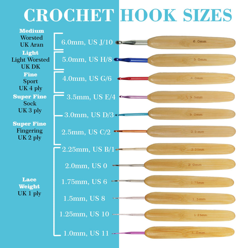 8pc Steel Bamboo Crochet Hook Set