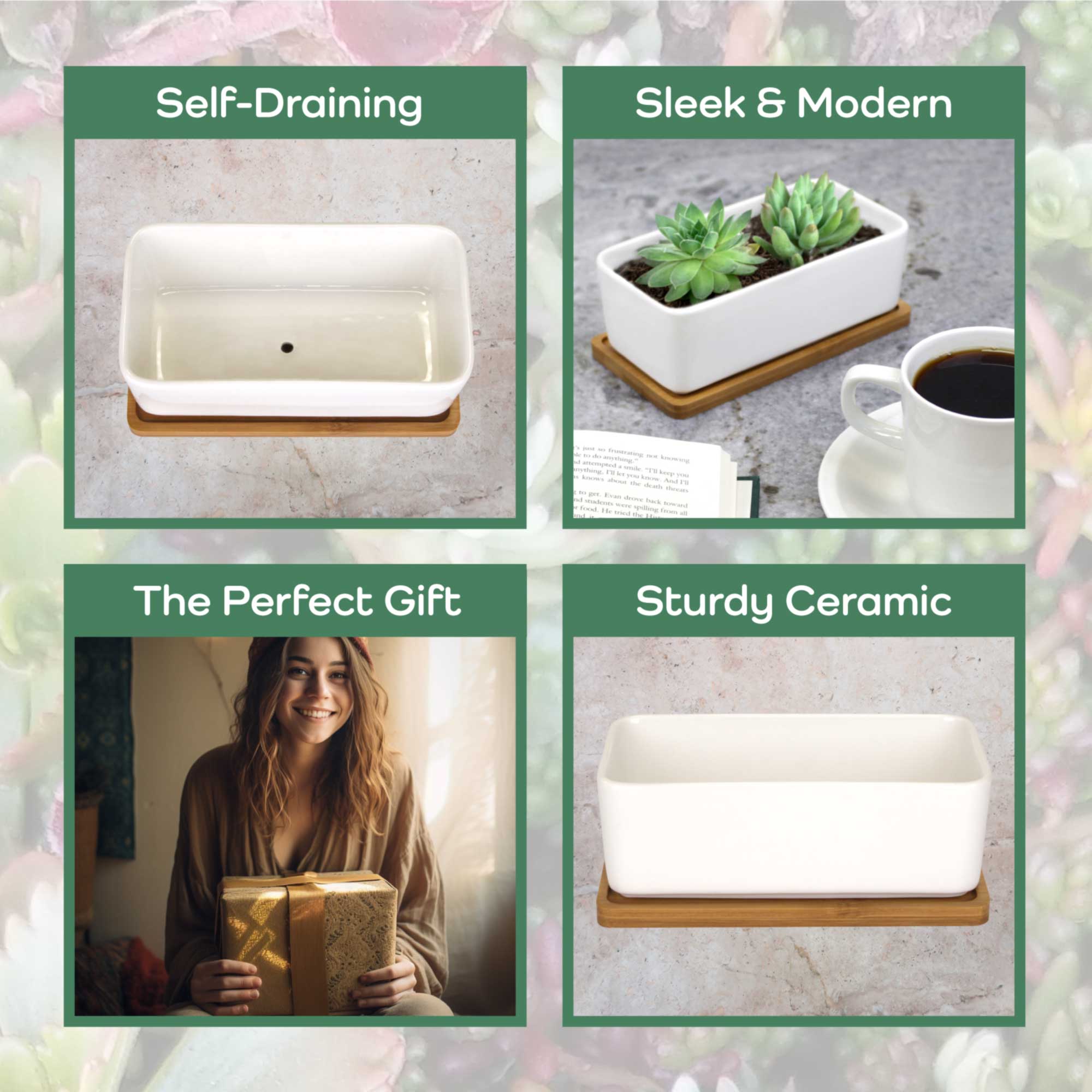Rectangle Succulent Plant Pots with Tray
