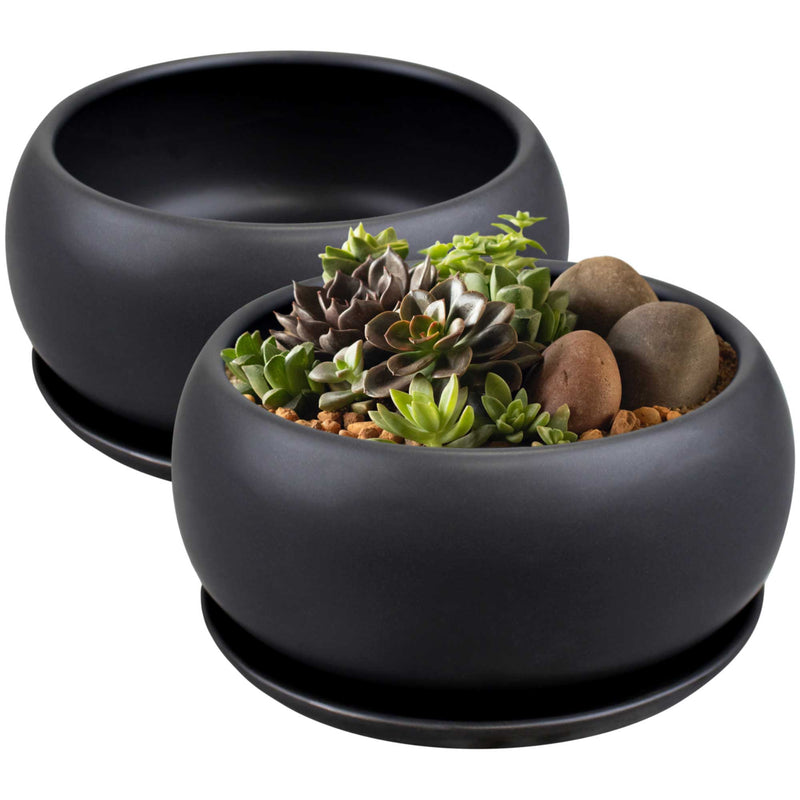 Ceramic Black Round Plant Bowl Pot