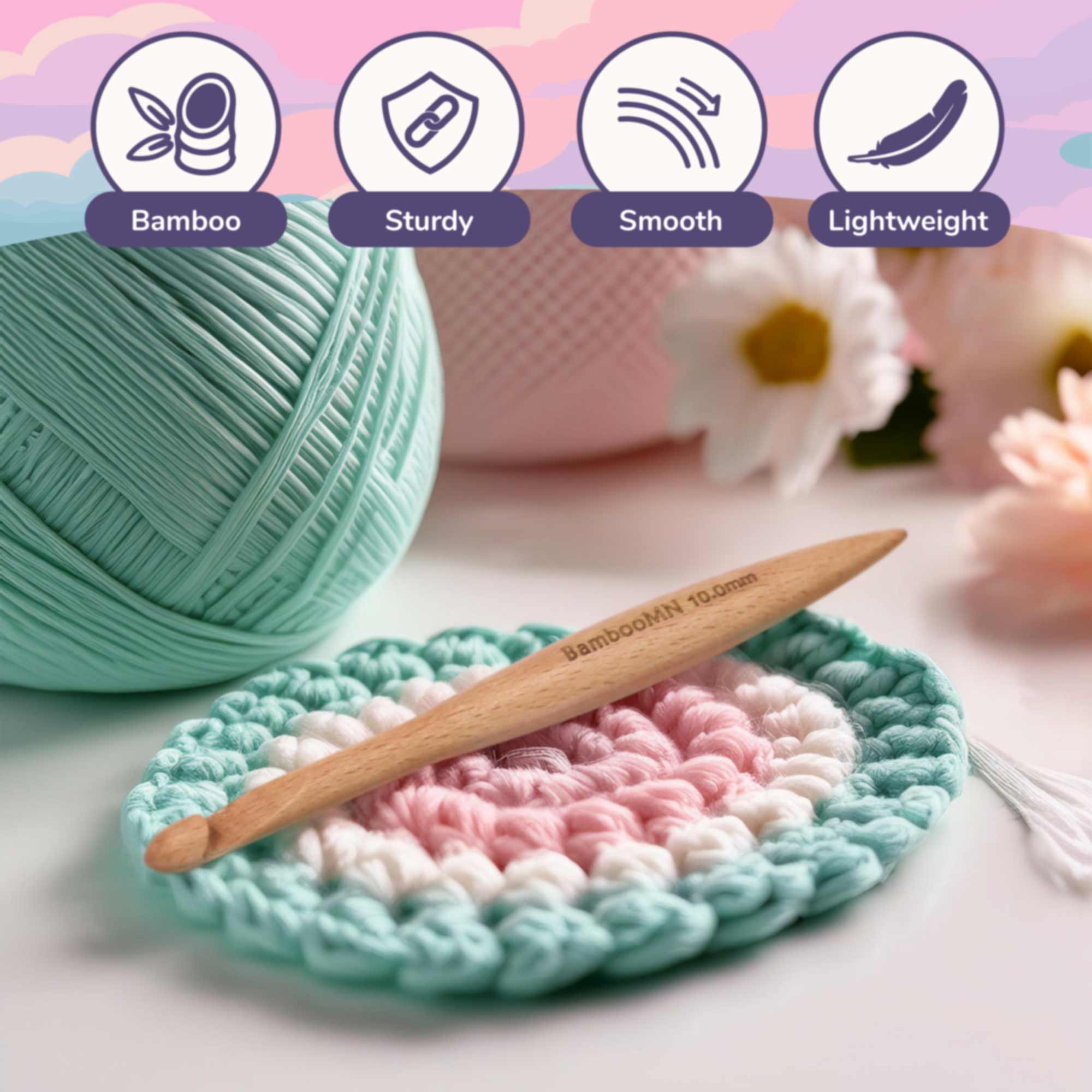 Sustainable bamboo knitting needles featuring an ergonomic design