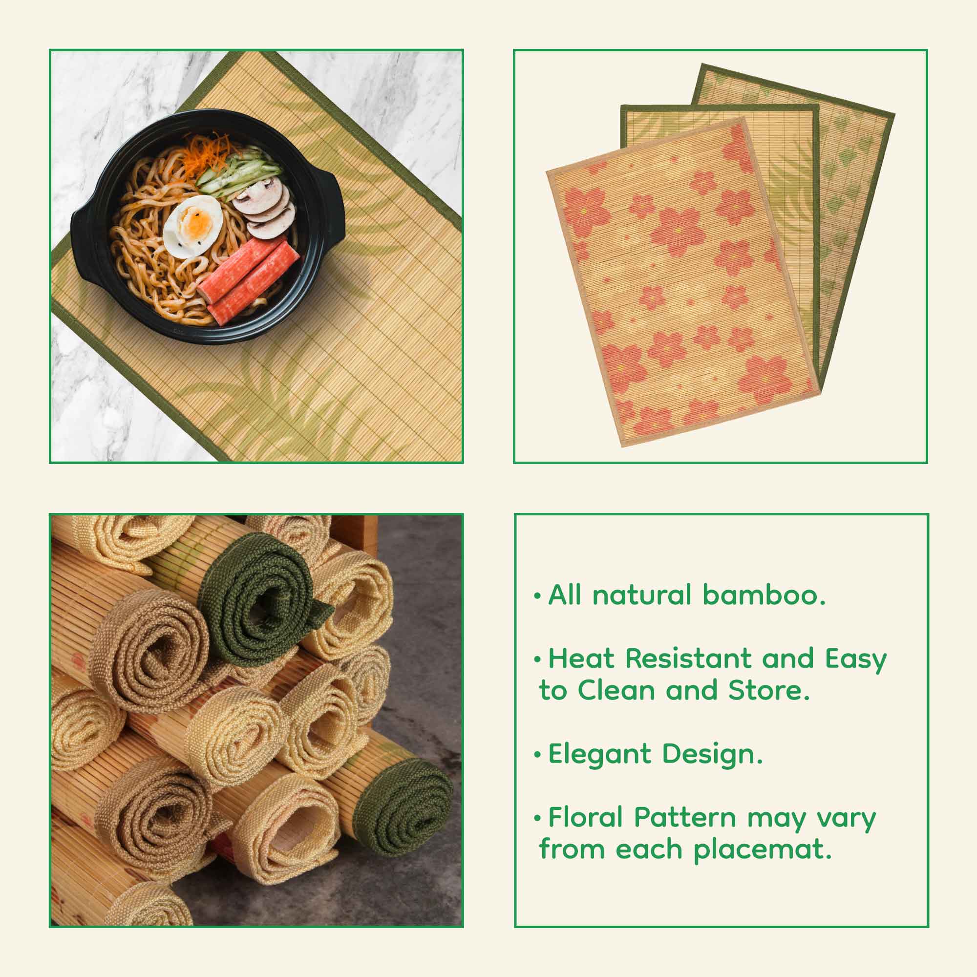 Bamboo Patterned Placemats with Fabric Border